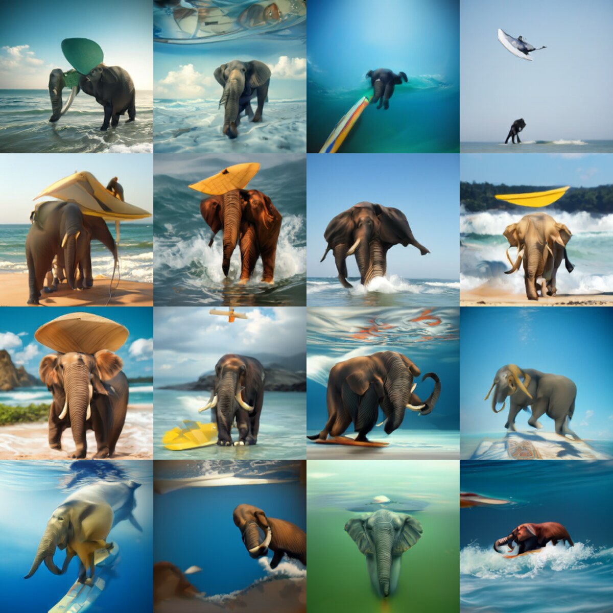 DSR samples for: a photo of an elephant below a surfboard