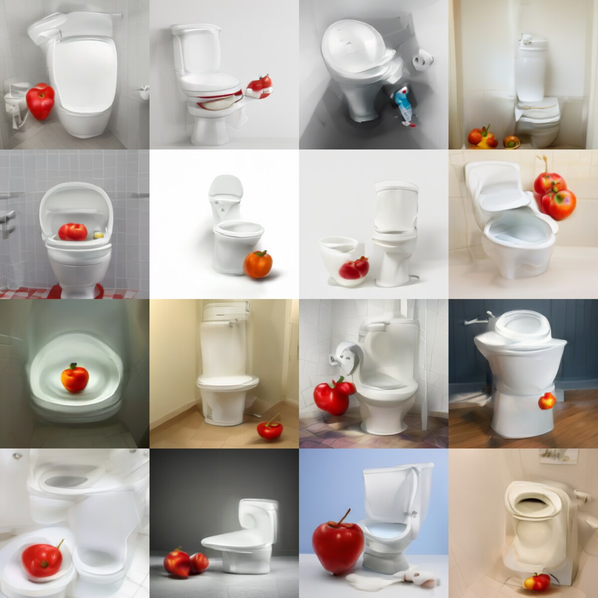 baseline samples for: a photo of a white toilet and a red apple