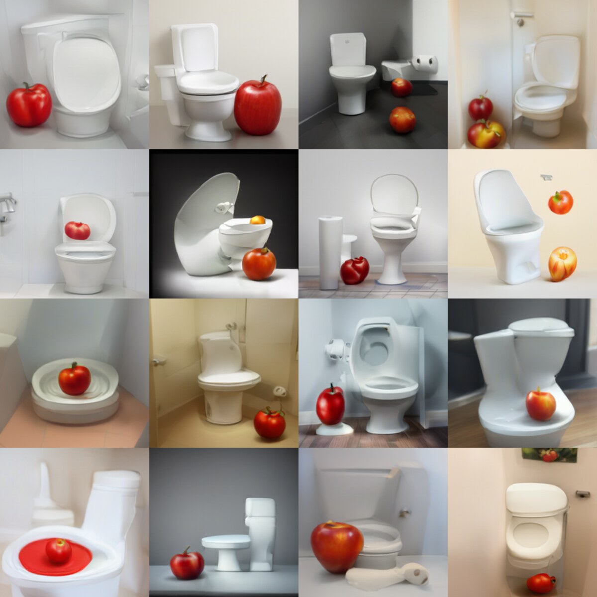 DSR samples for: a photo of a white toilet and a red apple