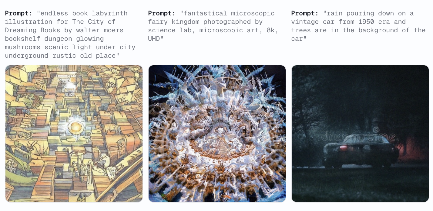 MiniT2I examples showing generated images with their text prompts
